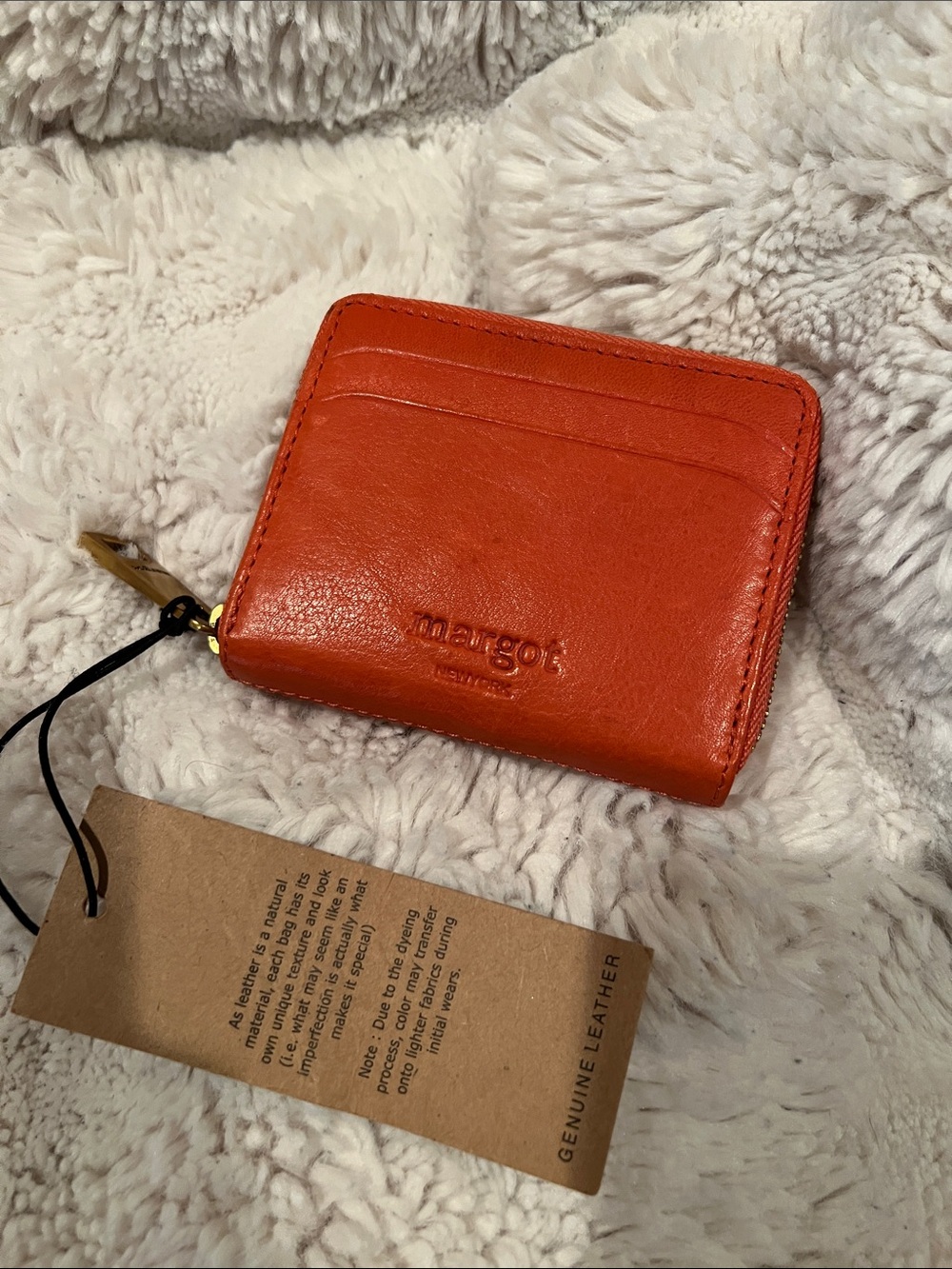 margot Compact Leather Zip Card Wallet - Orange Leather